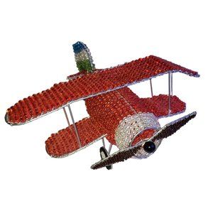 Plane Lamp Night Light Biplane Airplane Hand Sculpted & Beaded Functional Art